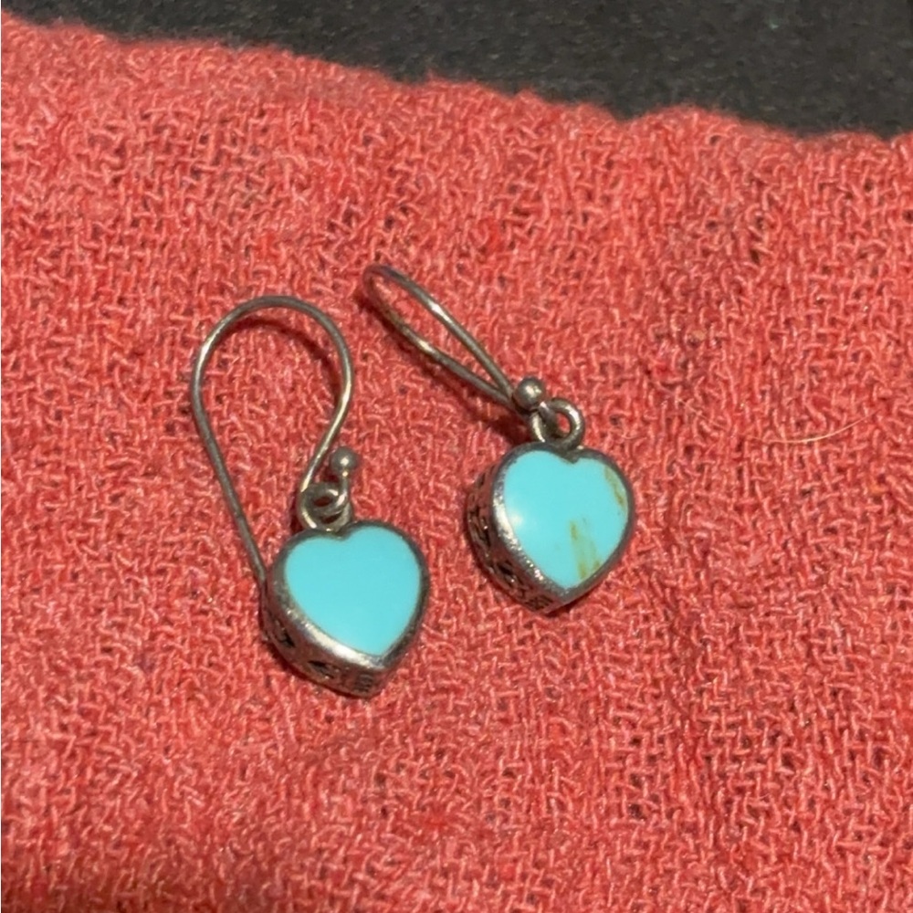 vintage turquoise and lapis lazuli reversible heart earrings.